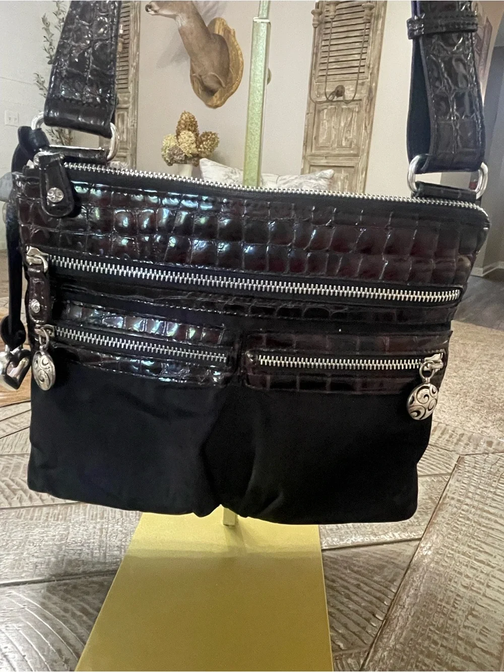 Brighton Go Go Brown/Black Nylon Leather Crossbody